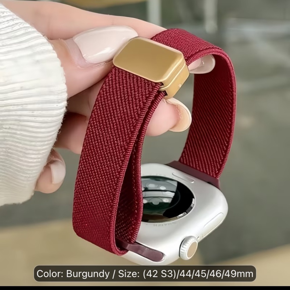 Apple Burgundy Woven Loop Watch Band with Gold Clasp